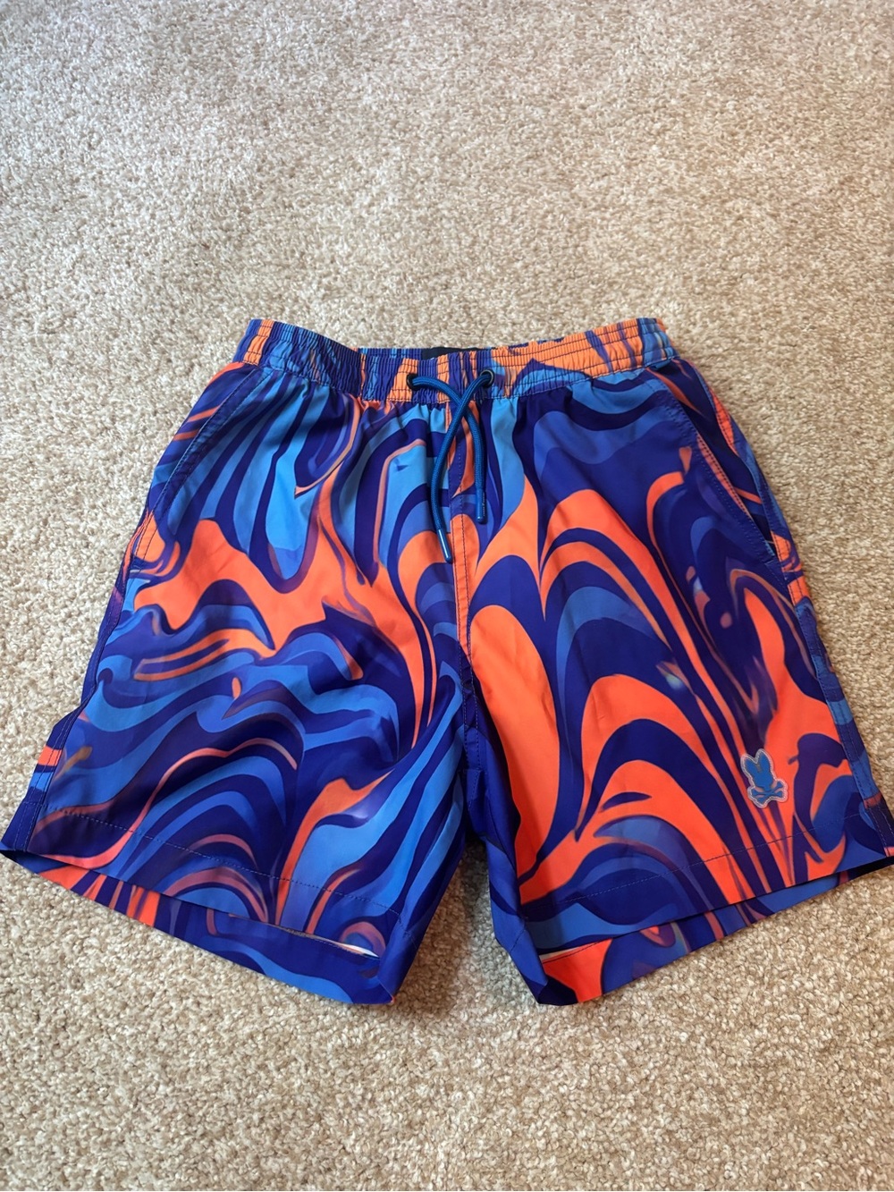 Psycho Bunny Blue & Orange Swirl Swim Trunks